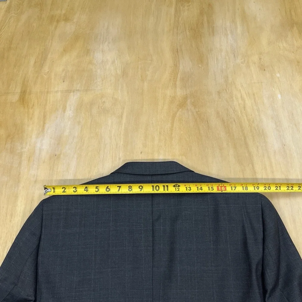 Joseph Abboud Custom Suit Mens 44L Long Pleated Pants 37x31 Dark Gray/Blue Plaid